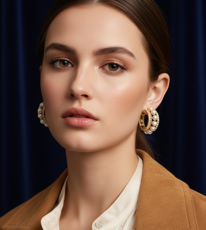 Jazz And Sizzle Gold Plated Zircon & Pearl Ear Cuffs