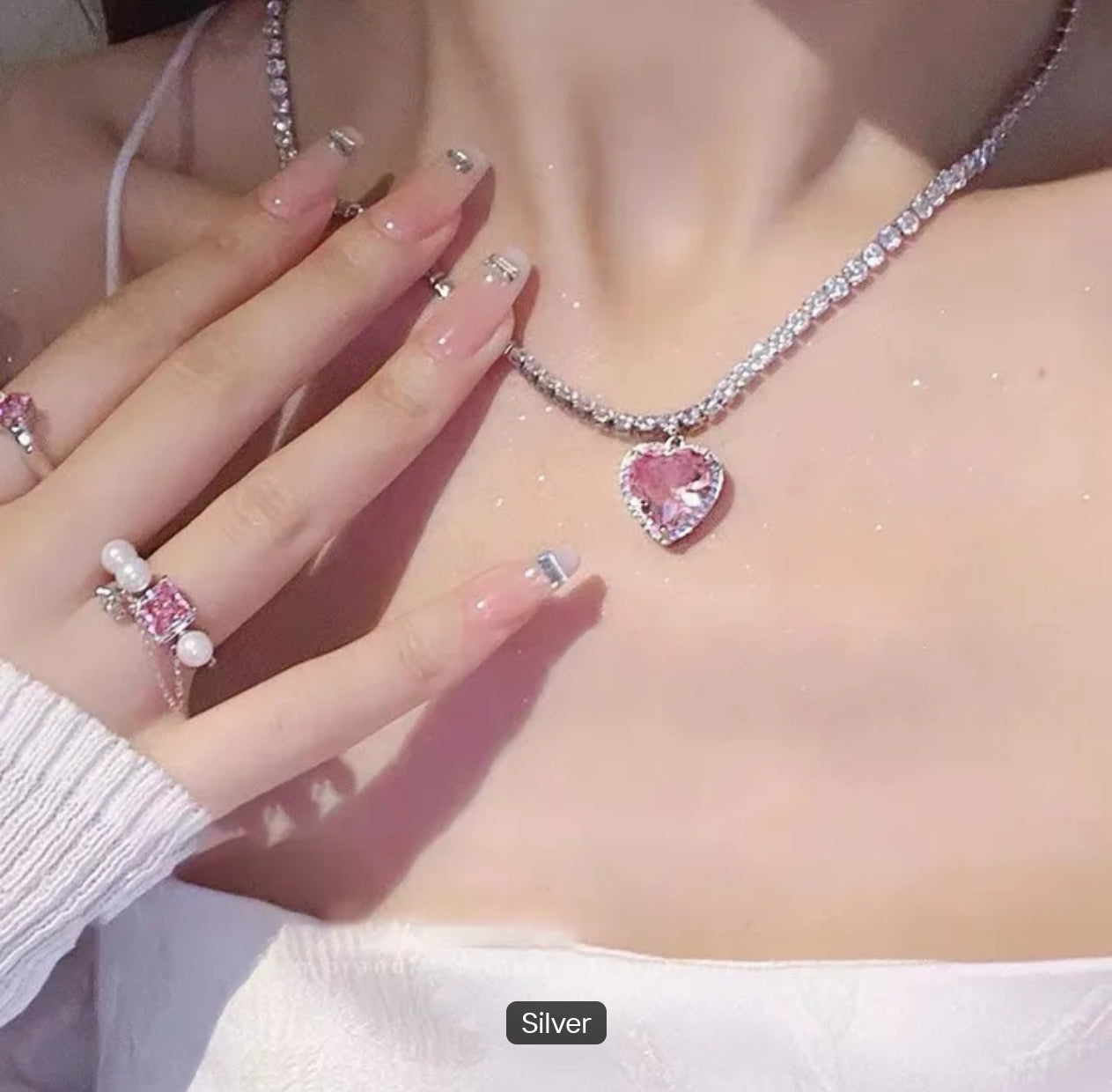 Light Luxury Three-Dimensional Peach Heart Necklace Sparkling Diamond Sweet Pink Zircon