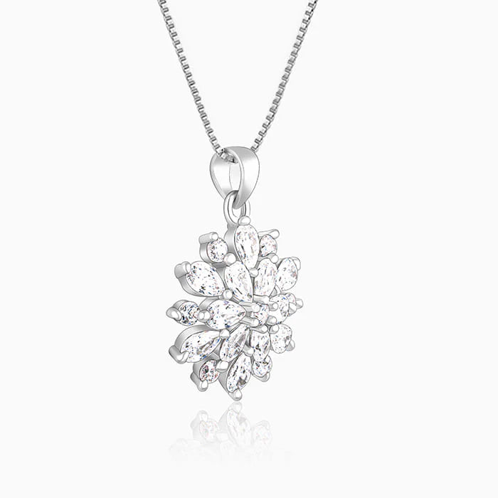 Jazz And Sizzle Rhodium Plated Heavenly Flower Pendant With Box Chain
