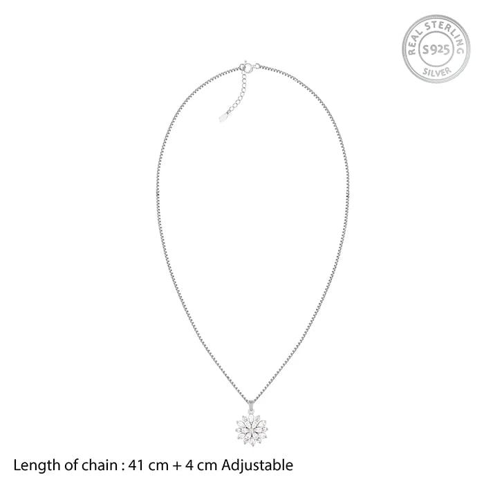 Jazz And Sizzle Rhodium Plated Heavenly Flower Pendant With Box Chain