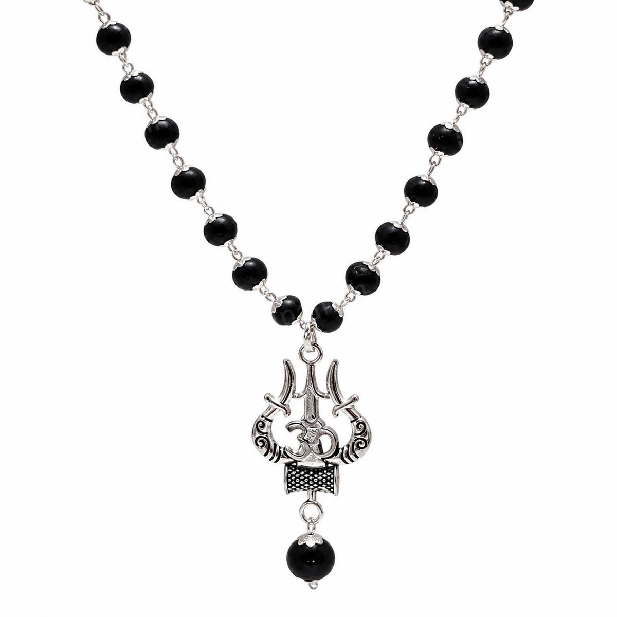 Silver Plated Karungali Necklace with Trishool Pendant-JS-SNC-0013