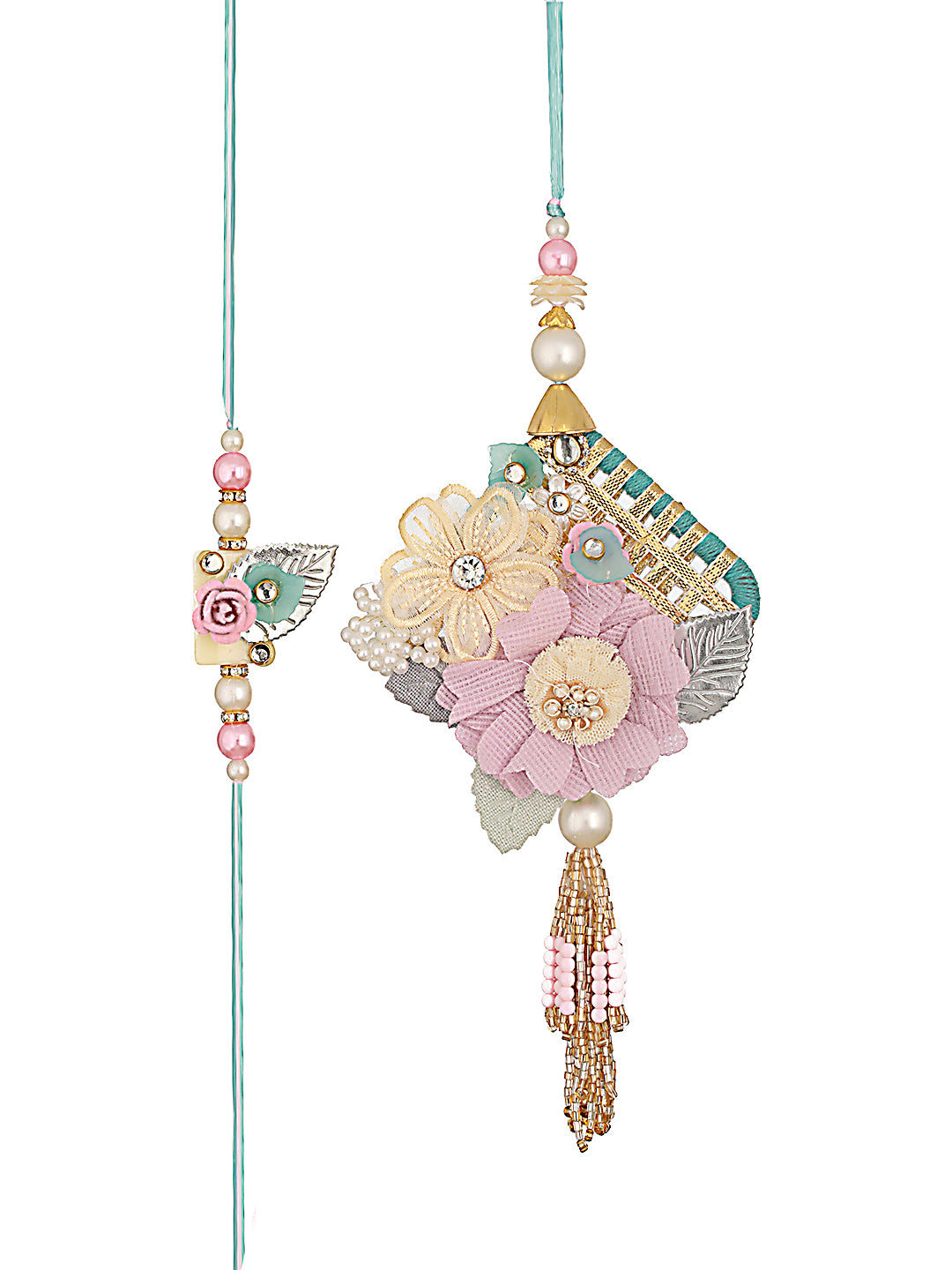 Set Of 2 Floral Bhaiya Bhabhi Rakhi With Roli & Chawal