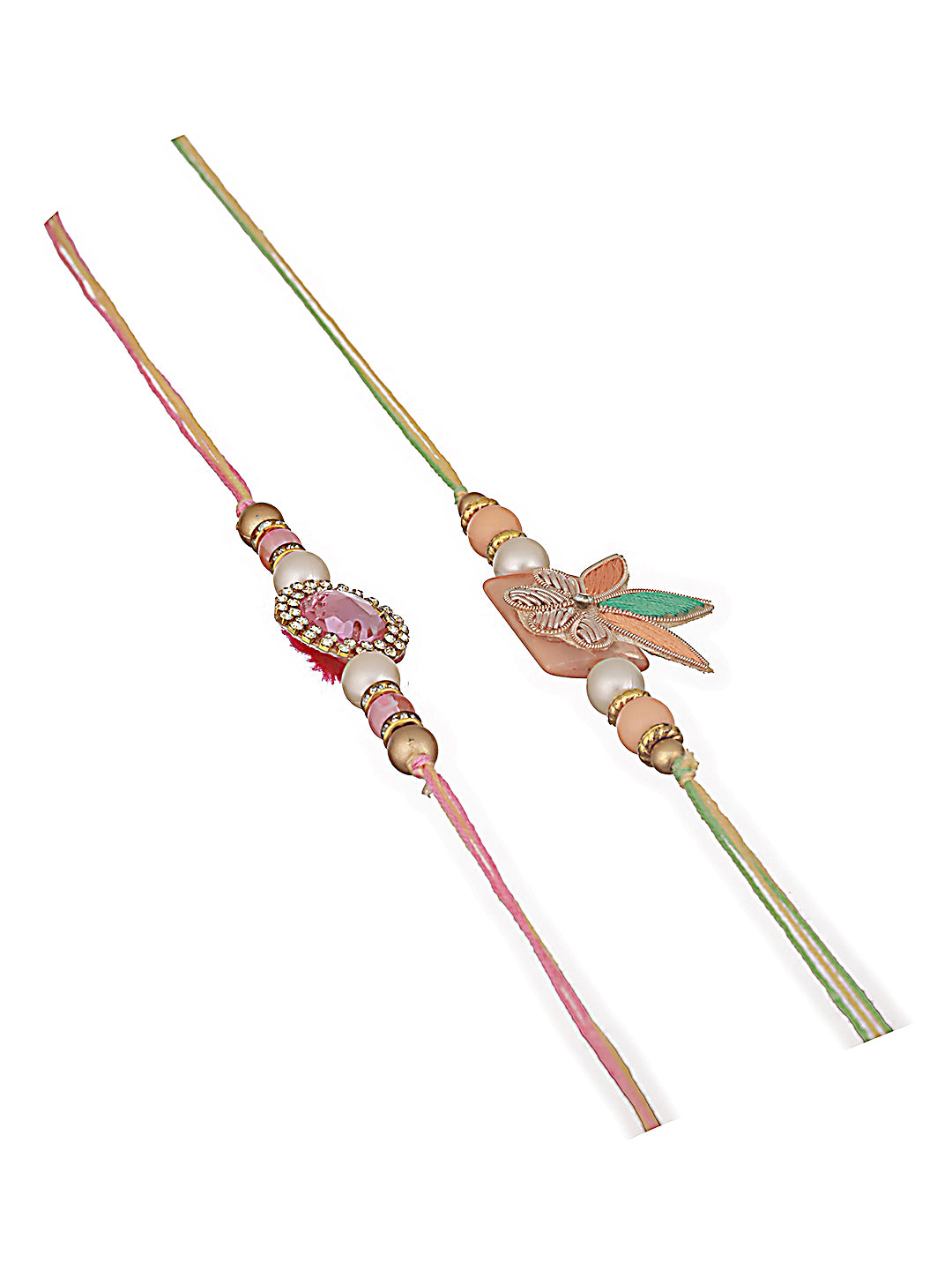 Jazz And Sizzle Unisex Set Of 2 Stone Studded & Floral Rakhi With Roli & Chawal