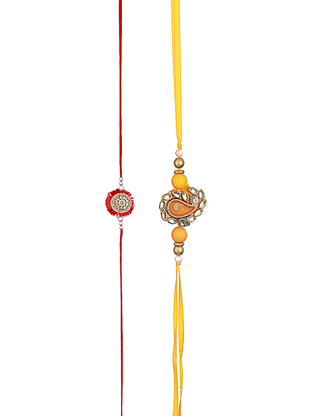 Jazz And Sizzle Unisex Set Of 2 Red & Yellow Leaf Shaped Rakhi With Roli & Chawal