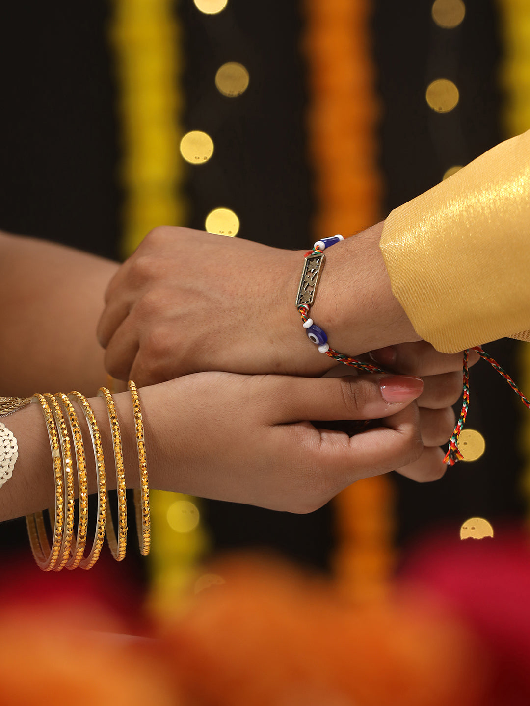 Jazz And Sizzle Set Of 2 Evil Eye & Floral Motif Bhaiya Bhabhi Tasseled Rakhi