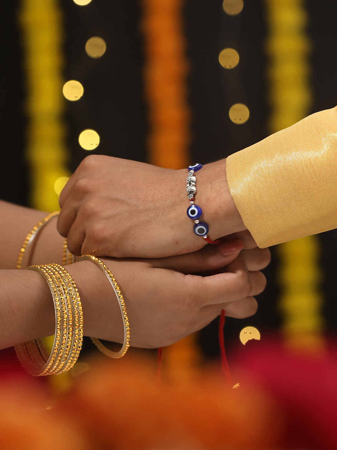 Jazz And Sizzle Set Of 2 Evil Eye Bhaiya Bhabhi Tasseled Rakhi With Roli & Chawal