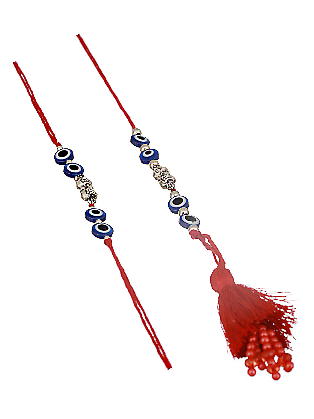 Jazz And Sizzle Set Of 2 Evil Eye Bhaiya Bhabhi Tasseled Rakhi With Roli & Chawal