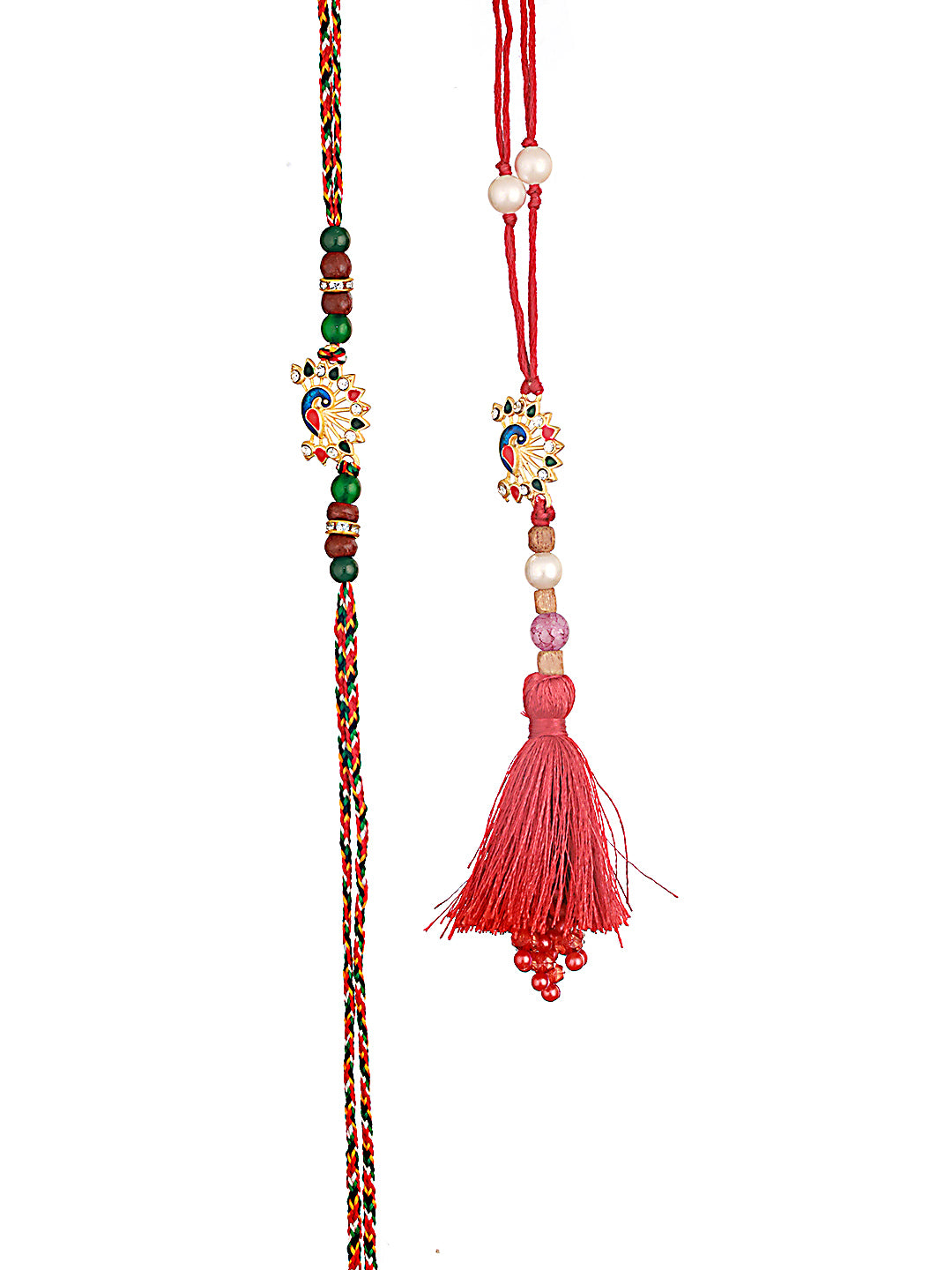 Jazz And Sizzle Set Of 2 Peacock Shaped Bhaiya Bhabhi Tasseled Rakhi