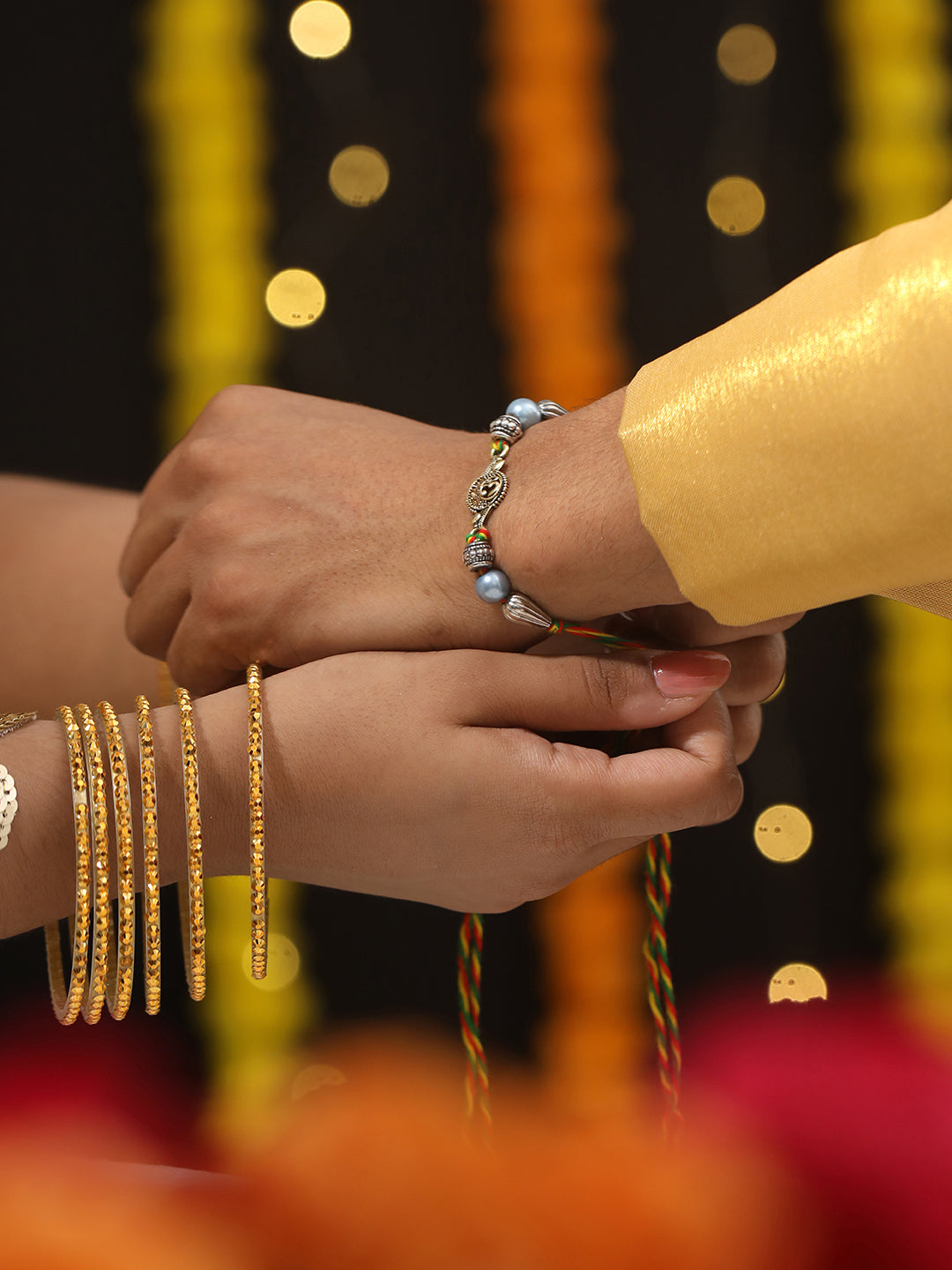 Jazz And Sizzle Set Of 2 Om & Pearl Beaded Bhaiya Bhabhi Tasseled Rakhi