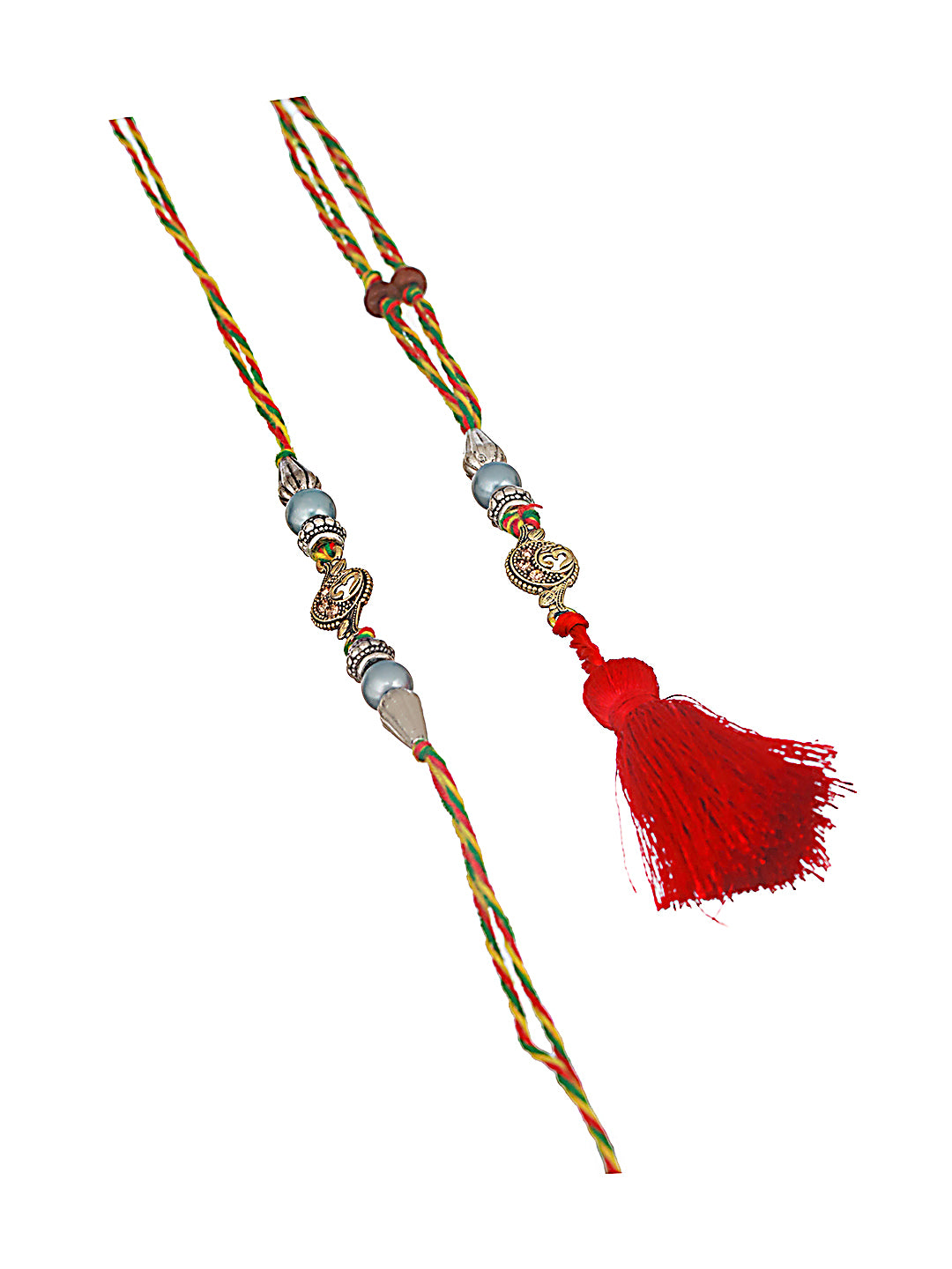 Jazz And Sizzle Set Of 2 Om & Pearl Beaded Bhaiya Bhabhi Tasseled Rakhi