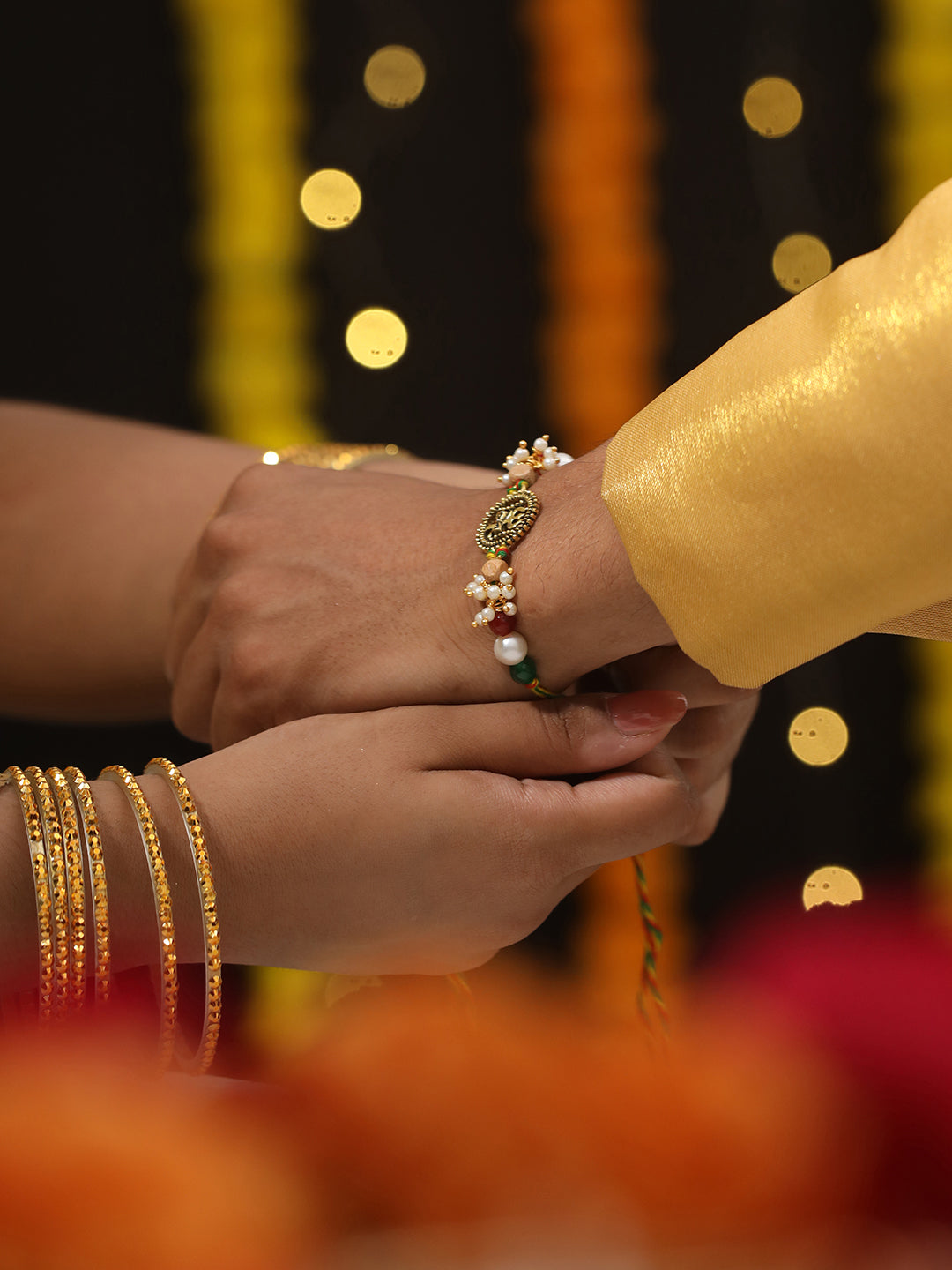 Jazz And Sizzle Set Of 2 Trishul & Pearl Beaded Bhaiya Bhabhi Tasseled Rakhi