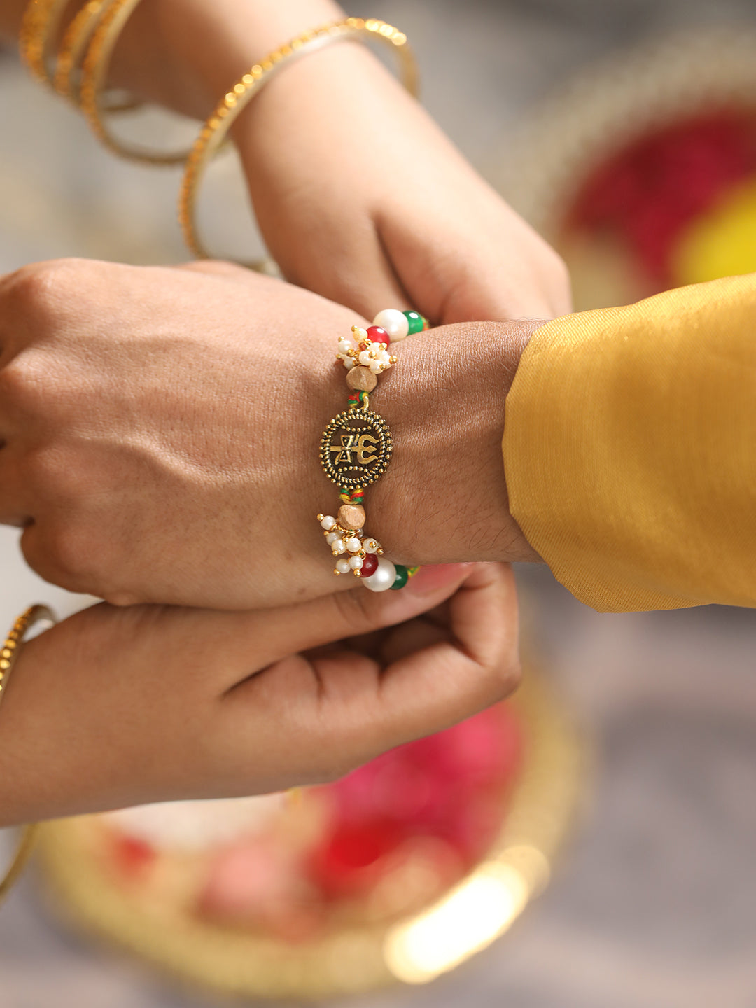 Jazz And Sizzle Set Of 2 Trishul & Pearl Beaded Bhaiya Bhabhi Tasseled Rakhi