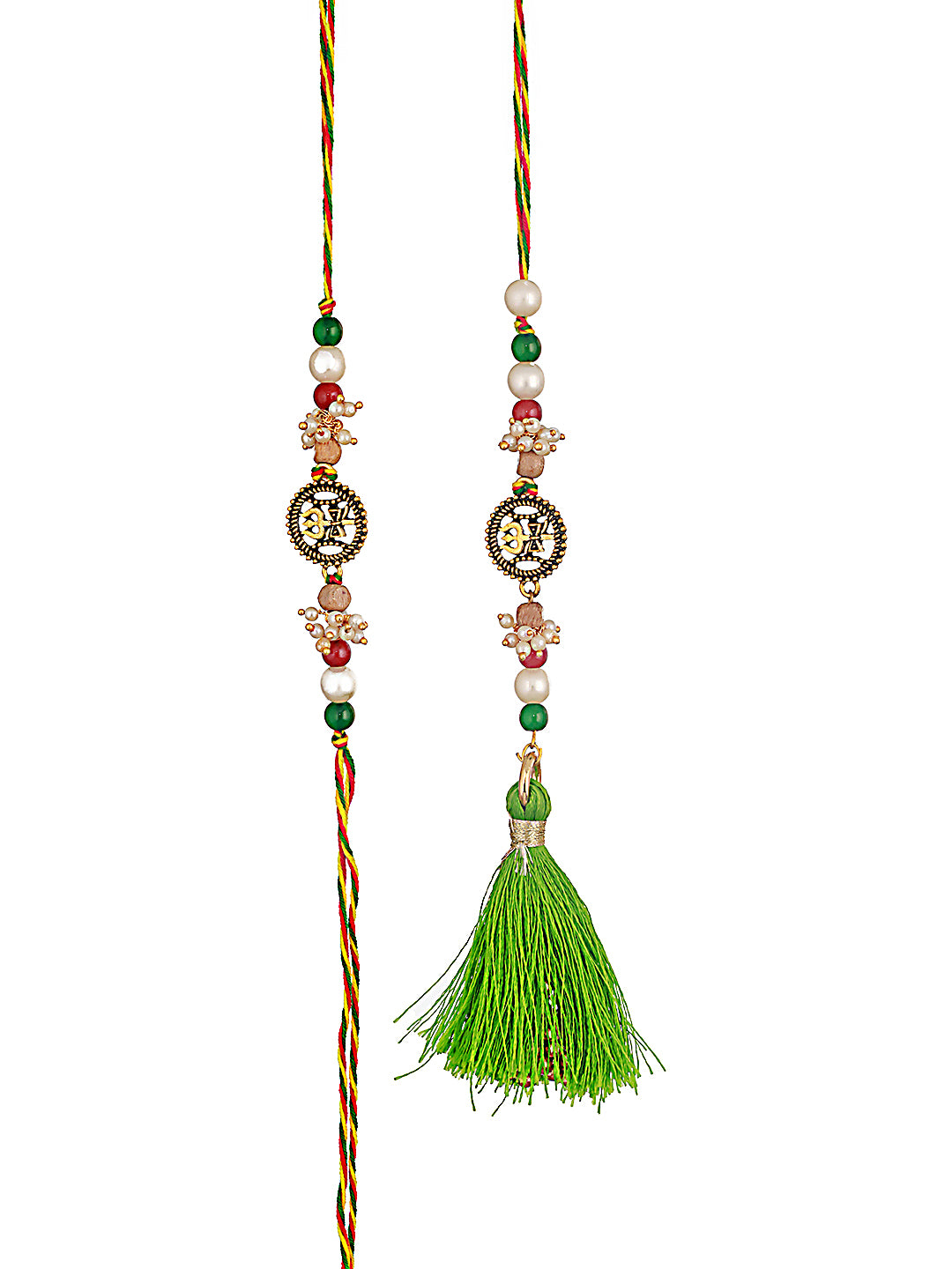 Jazz And Sizzle Set Of 2 Trishul & Pearl Beaded Bhaiya Bhabhi Tasseled Rakhi