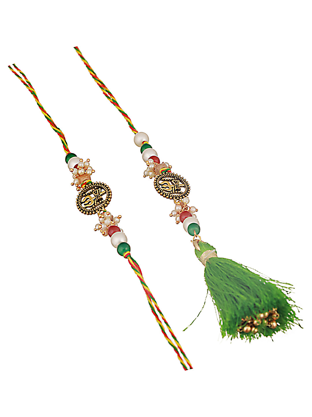 Jazz And Sizzle Set Of 2 Trishul & Pearl Beaded Bhaiya Bhabhi Tasseled Rakhi