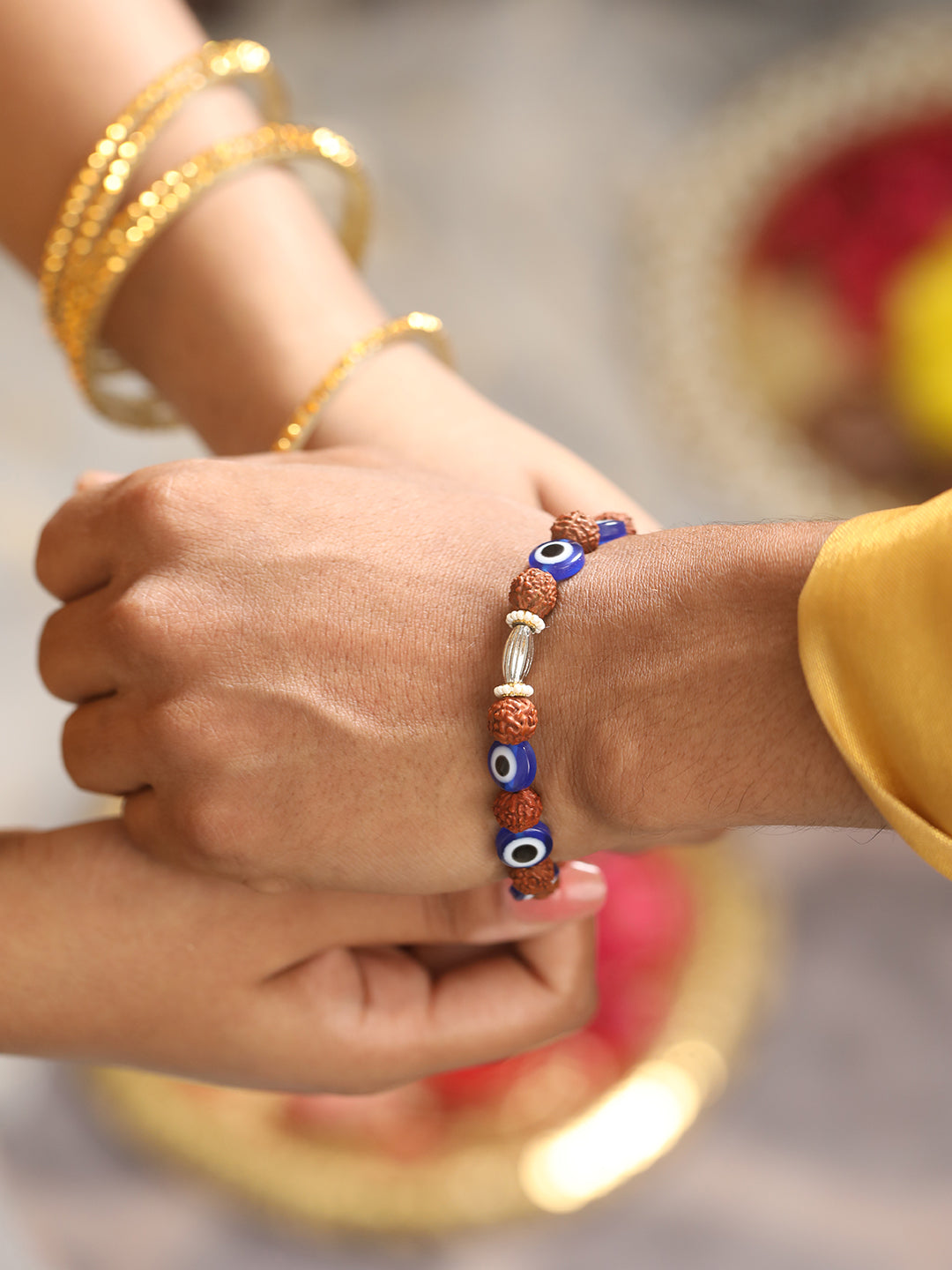 Jazz And Sizzle Set Of 2 Rudraksh Evil Eye & Mahadev Rakhi With Roli & Chawal