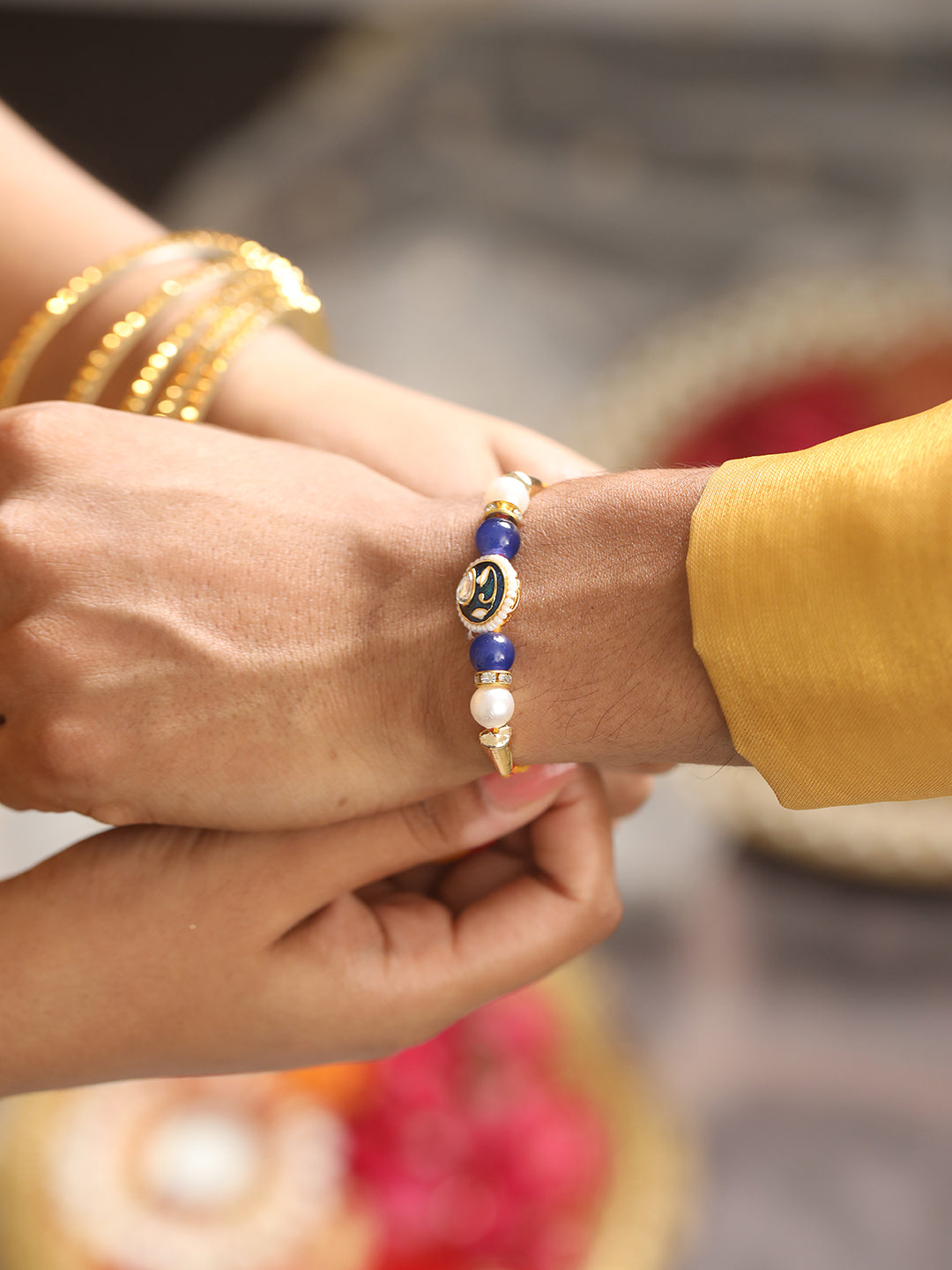 Jazz And Sizzle Set Of 2 Kundan Studded & Pearl Beaded Bhaiya Bhabhi Chain Rakhi