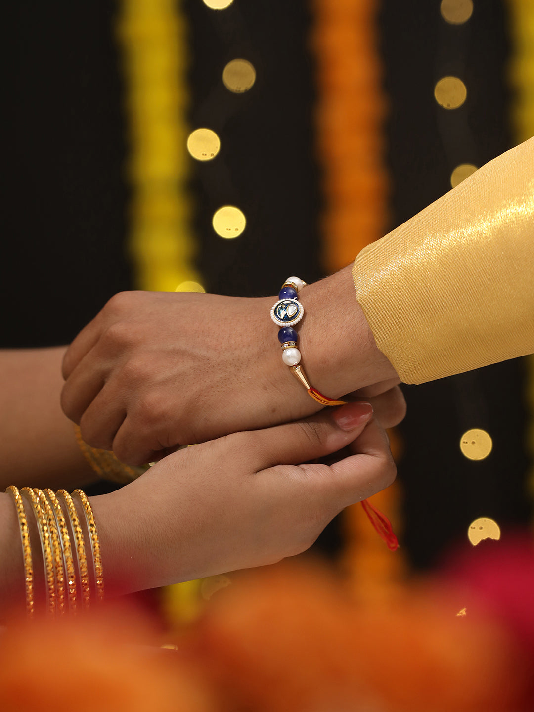 Jazz And Sizzle Set Of 2 Kundan Studded & Pearl Beaded Bhaiya Bhabhi Chain Rakhi