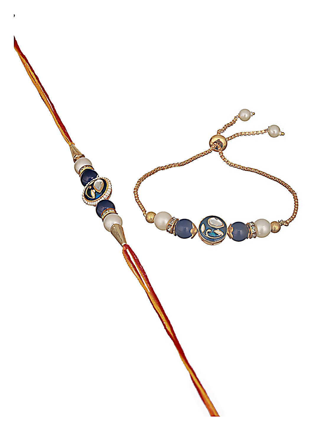 Jazz And Sizzle Set Of 2 Kundan Studded & Pearl Beaded Bhaiya Bhabhi Chain Rakhi