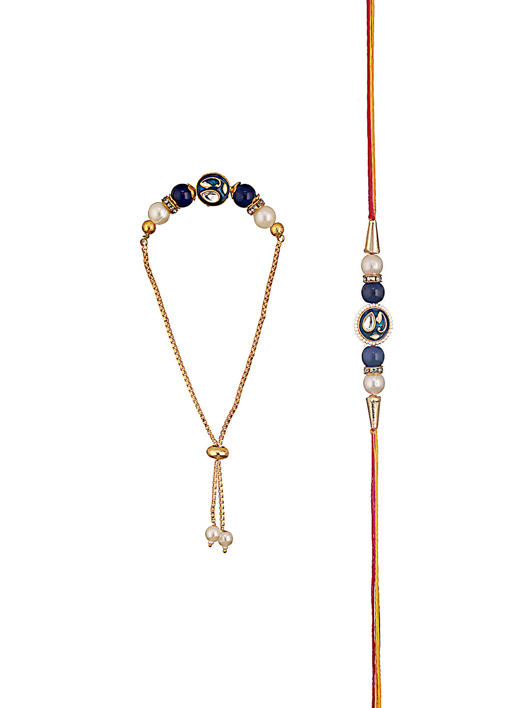 Jazz And Sizzle Set Of 2 Kundan Studded & Pearl Beaded Bhaiya Bhabhi Chain Rakhi