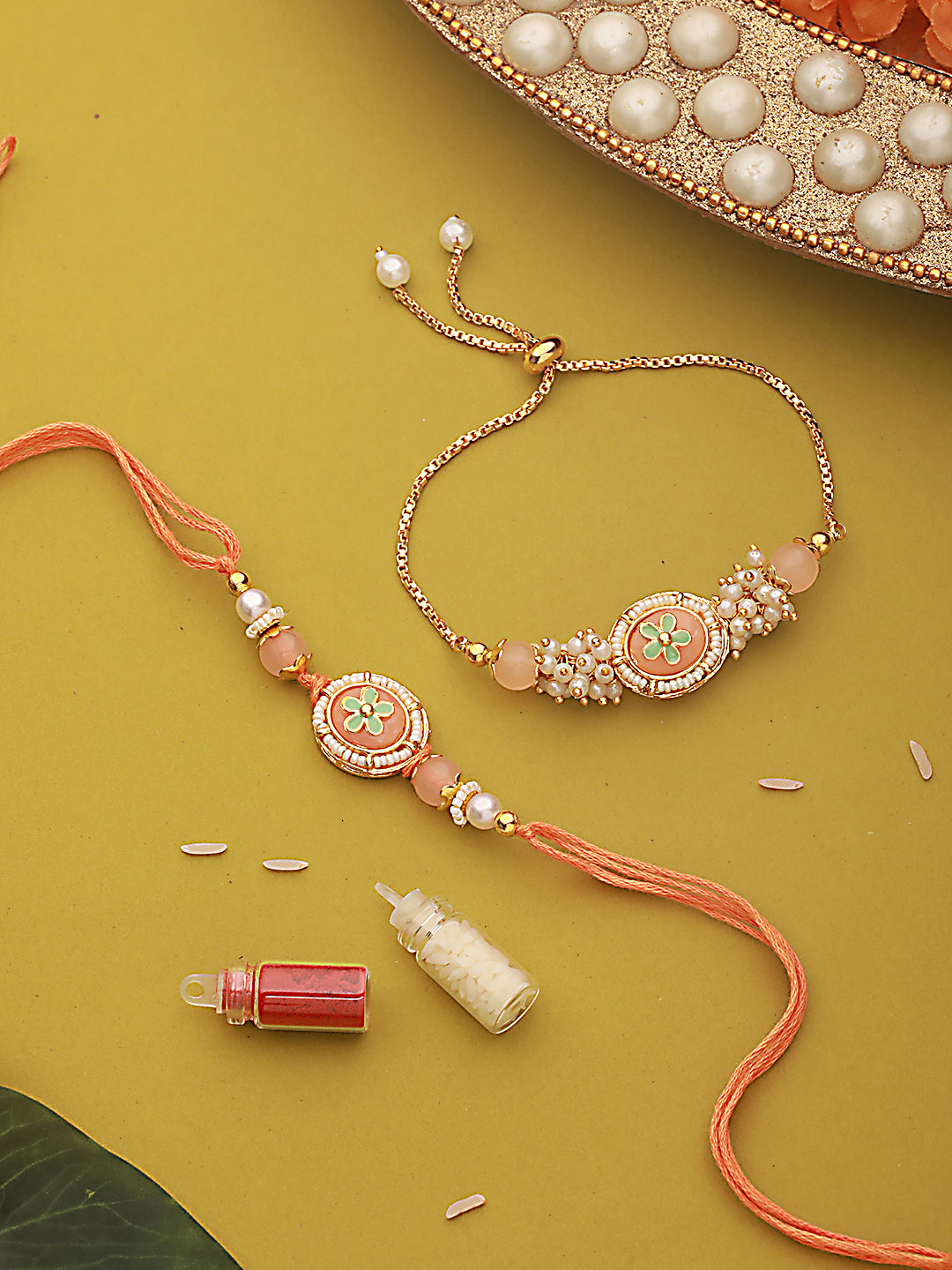 Stone Studded Bhaiya Bhabhi Rakhi With Roli & Chawal