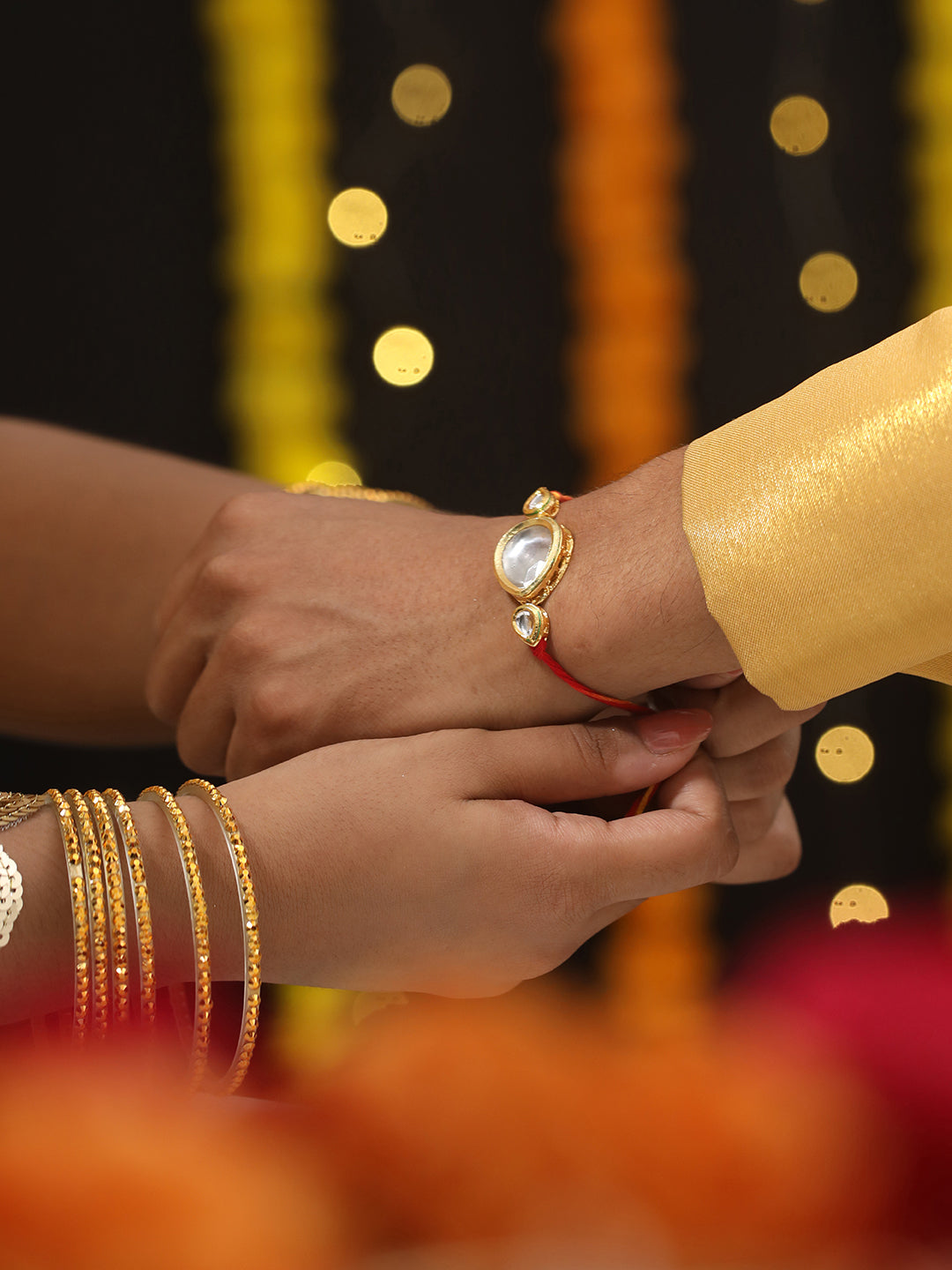 Unisex Set Of 2 Kundan Studded & Beaded Rahi With Roli & Chawal