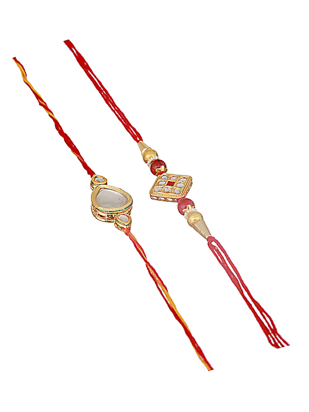 Unisex Set Of 2 Kundan Studded & Beaded Rahi With Roli & Chawal