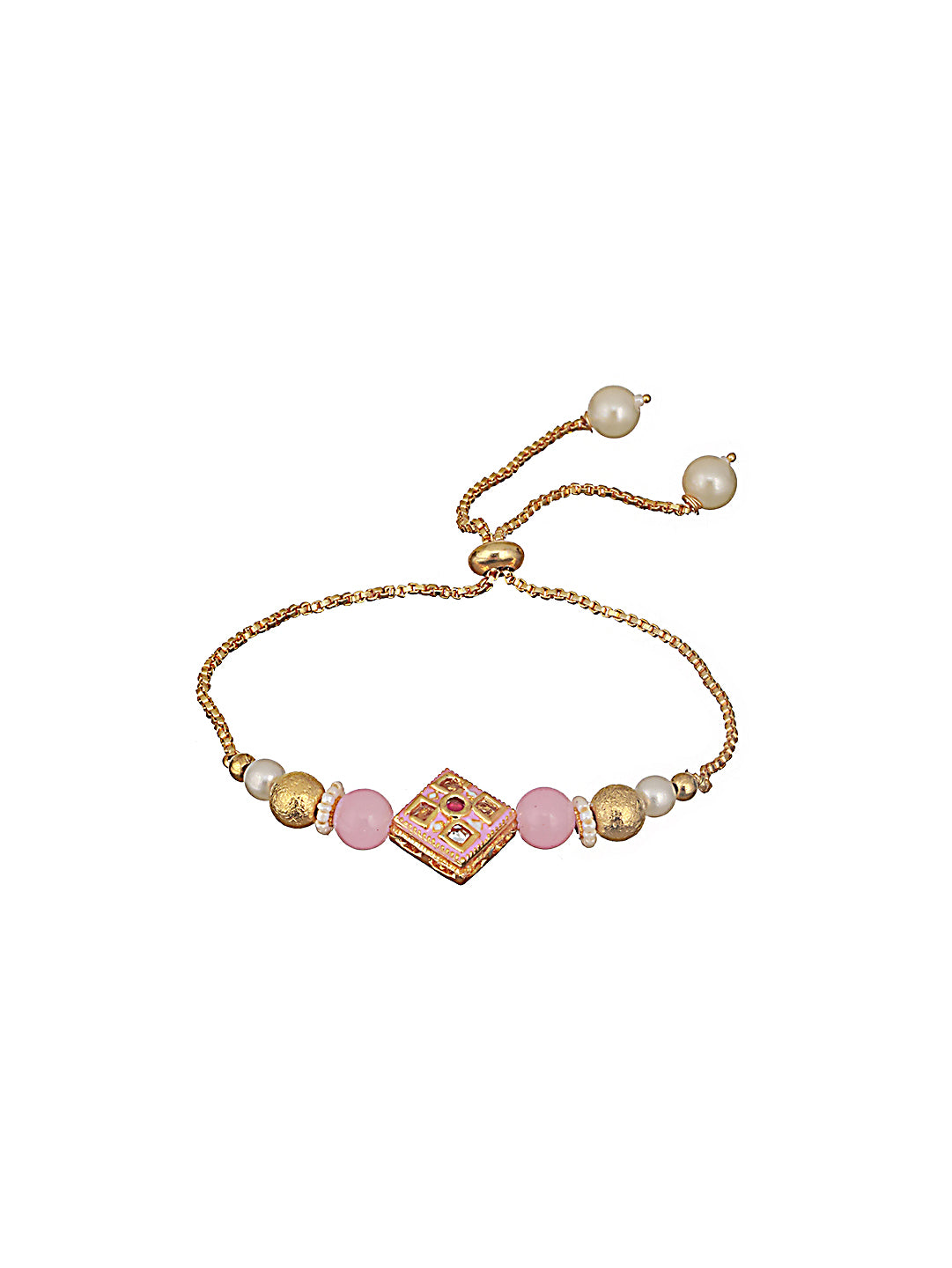 Jazz And Sizzle Set Of 2 Kundan Studded & Pearl Beaded Bhaiya Bhabhi Chain Rakhi With Roli & Chawal