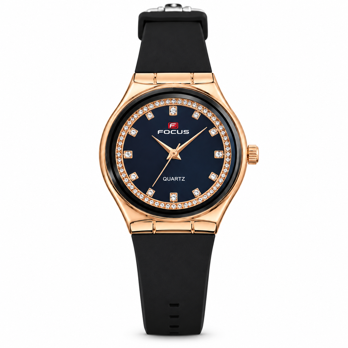 Product Name Women’s Rose Gold-Toned Round Navy Dial Watch with Black Strap-WJ-JS26-LD0055