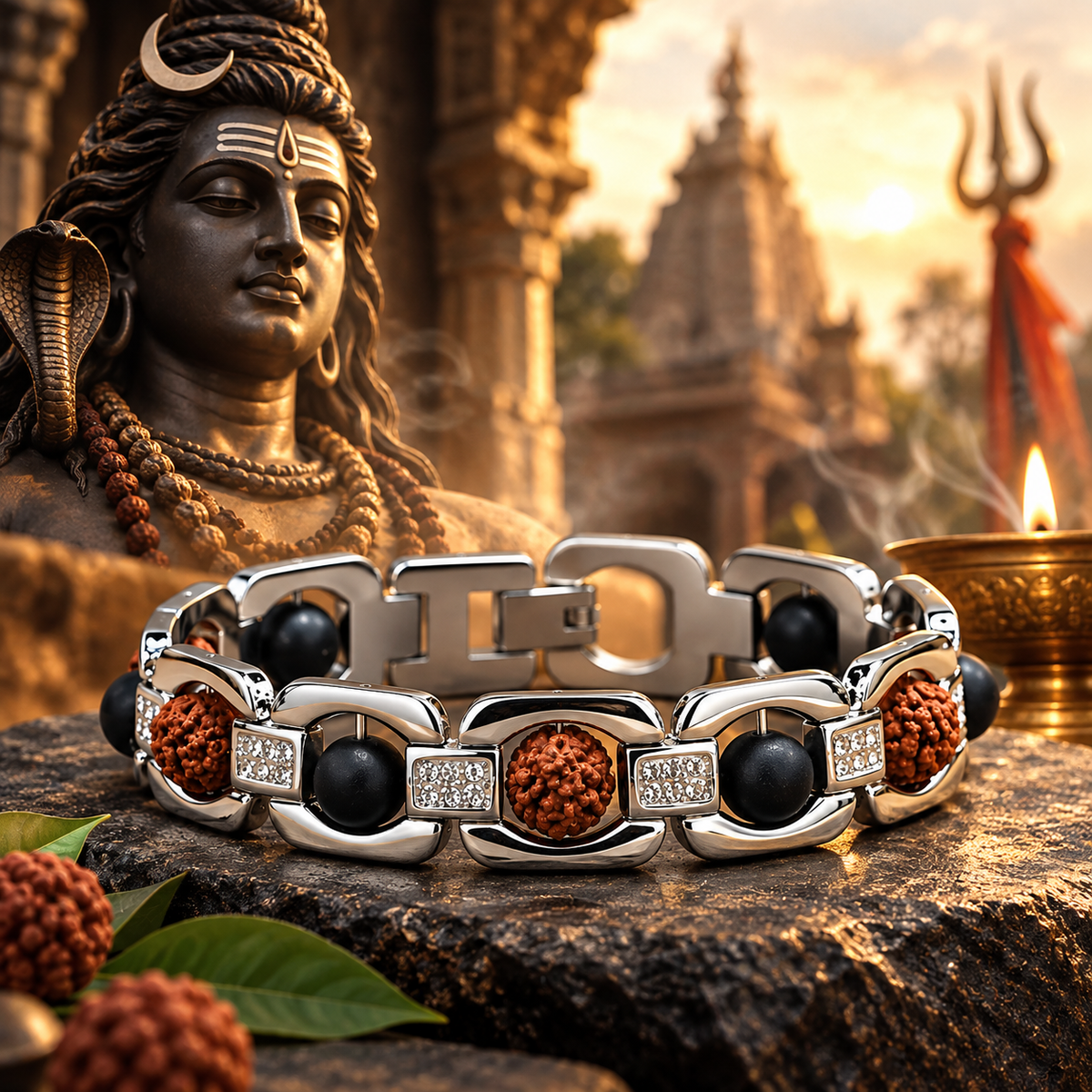 Silver Plated Essential Rudraksha Karungali Bracelet- JS-SBR-037