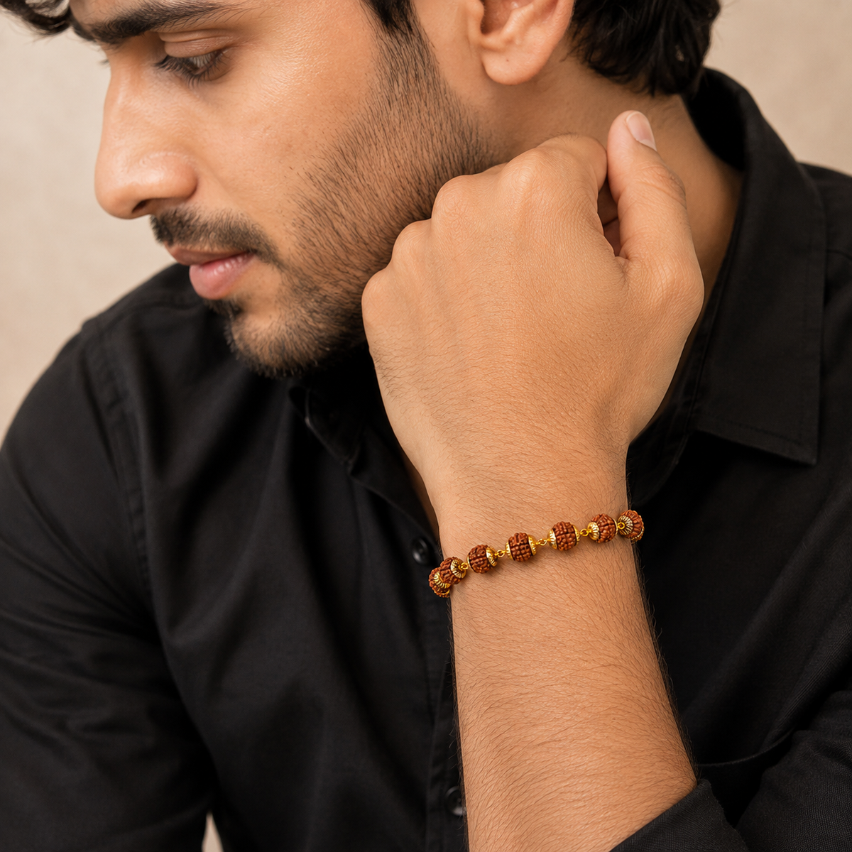 Classic Rudraksha Gold-Tone Spiritual Bracelet-JS-SBR-0003
