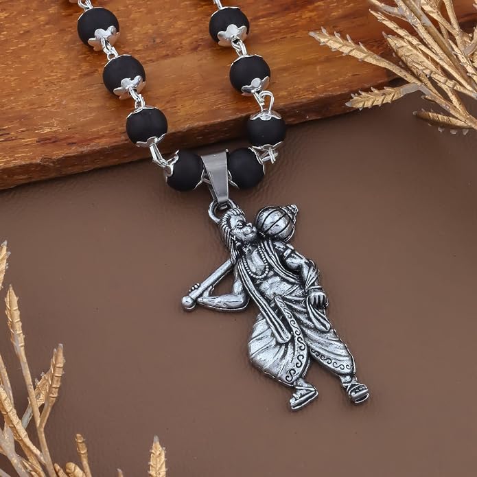 Original Karungali Mala with Silver Plated Hanuman Ji Locket for Men- js-snl-034