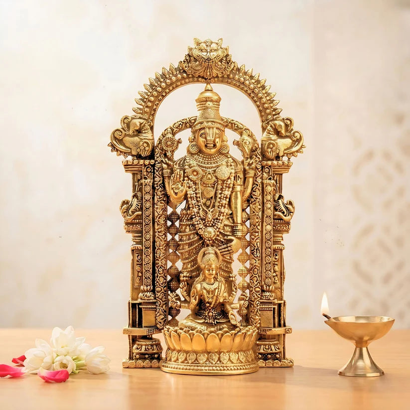 Gold Plated Shri Venkateswara & Mahalakshmi Idol | Wealth & Prosperity