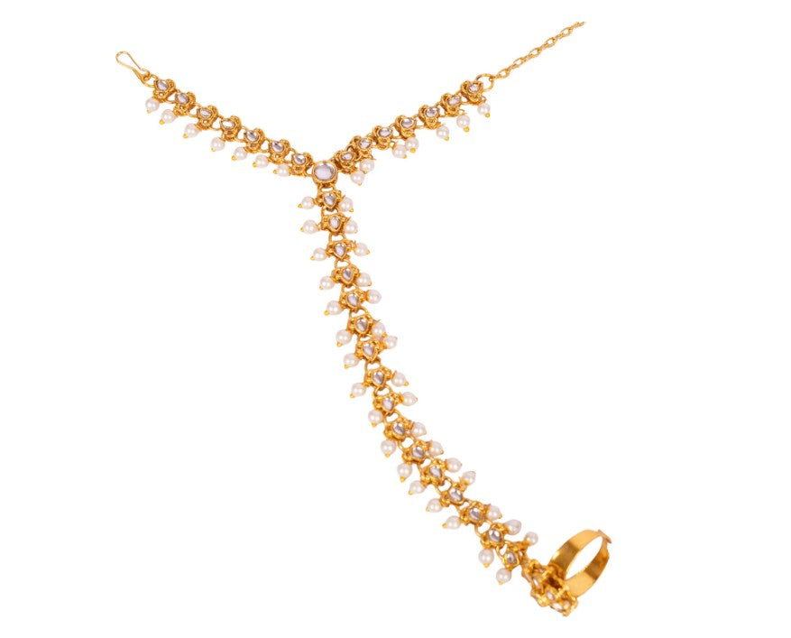Gold Plated Kundan Studded Hanthphool/Hand jewellery