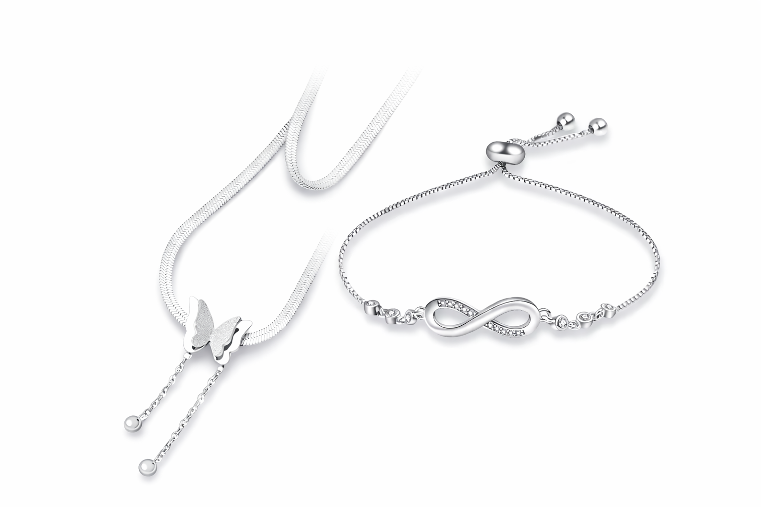 Jazz And Sizzle Sterling silver butterfly pendant and infinity bracelet