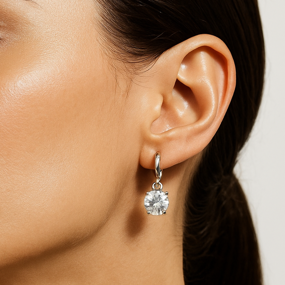 Jazz And Sizzle Rhodium Plated & American Diamond-Studded Pendent Set with Hoop Earrings