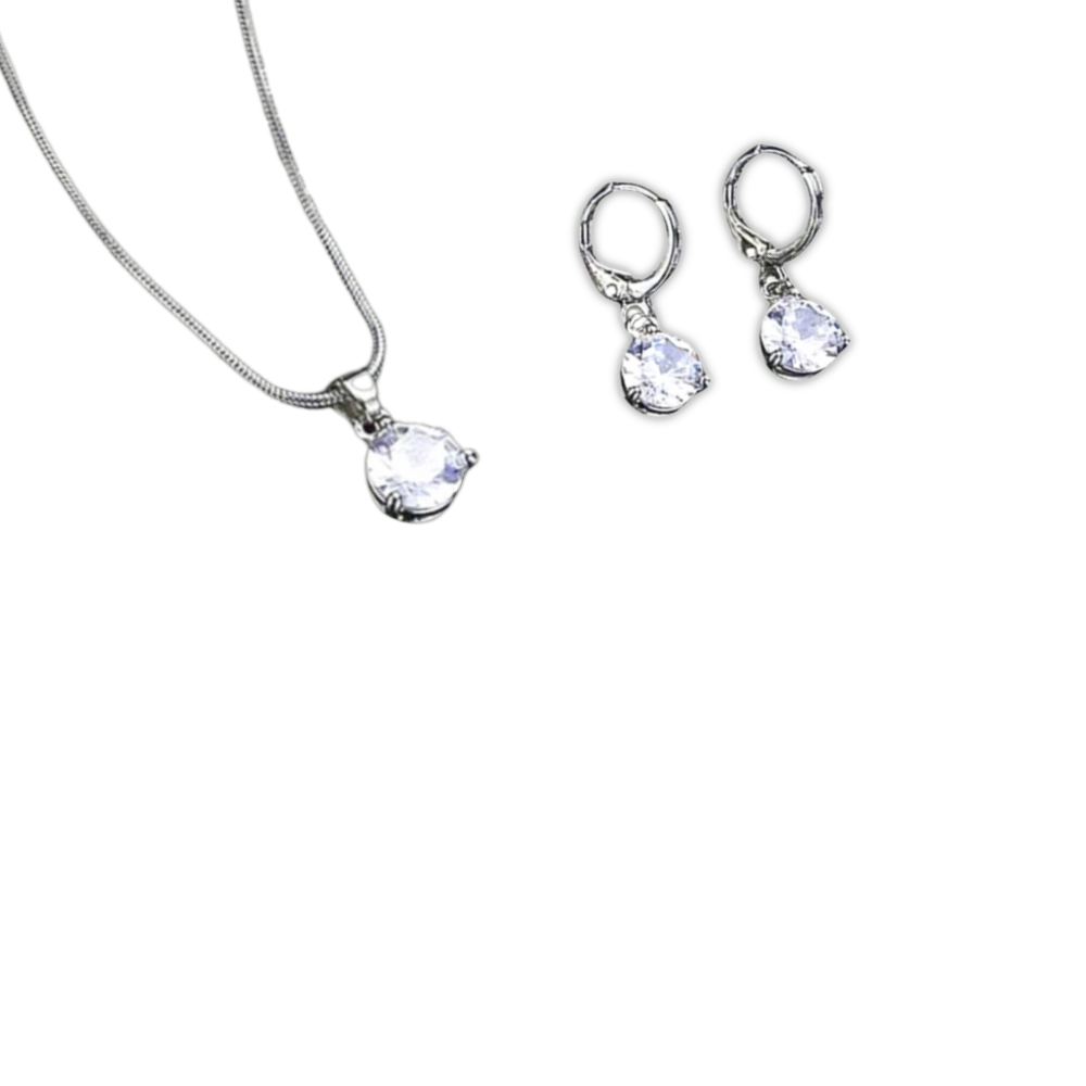 Jazz and Sizzle Rhodium Plated AD Studded Pendent Chain & Earrings