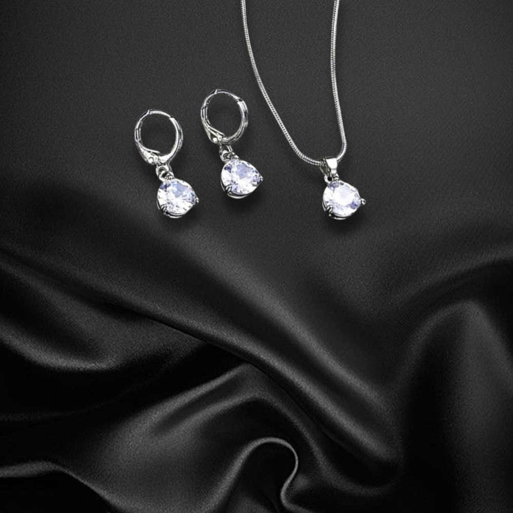 Jazz and Sizzle Rhodium Plated AD Studded Pendent Chain & Earrings
