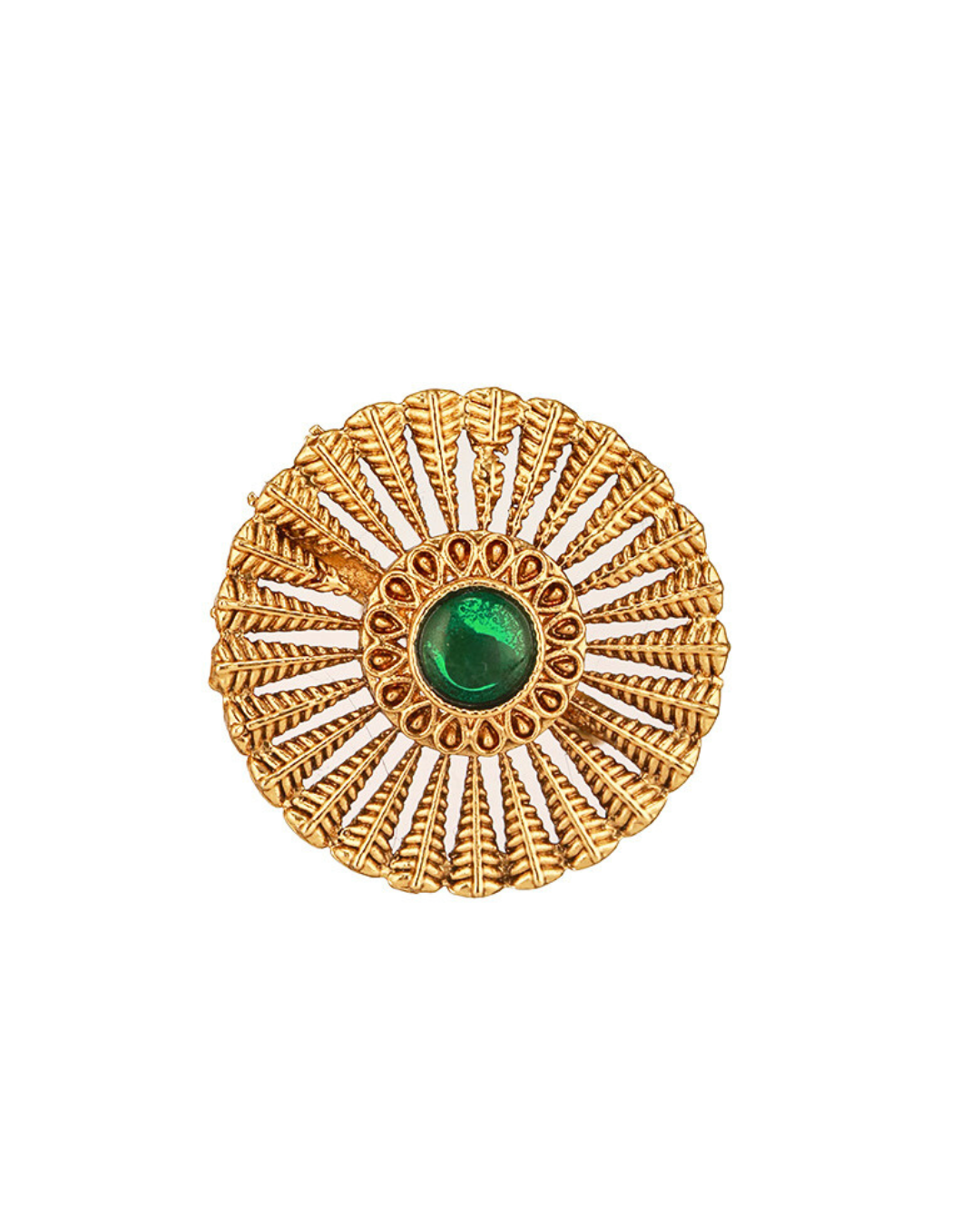 Jazz And Sizzle Gold-Plated Green Stone Studded Ring