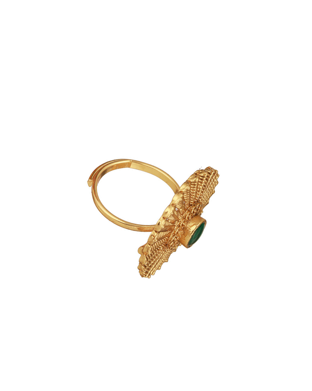 Jazz And Sizzle Gold-Plated Green Stone Studded Ring