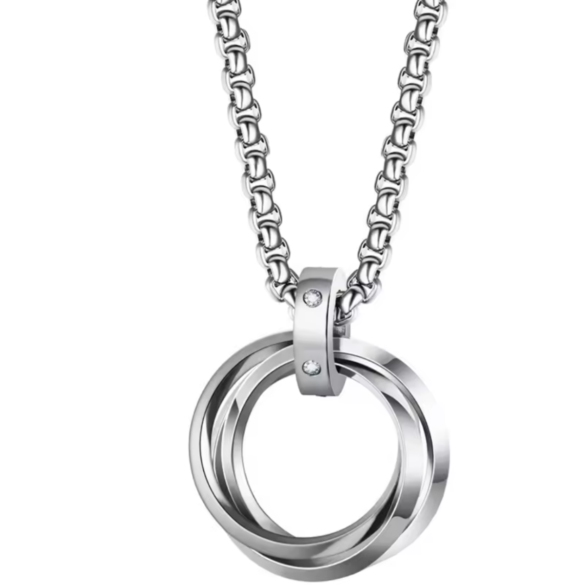 Trendy Interlocking Necklace, a Versatile Hip-Hop Pendant Chain for Men Silver