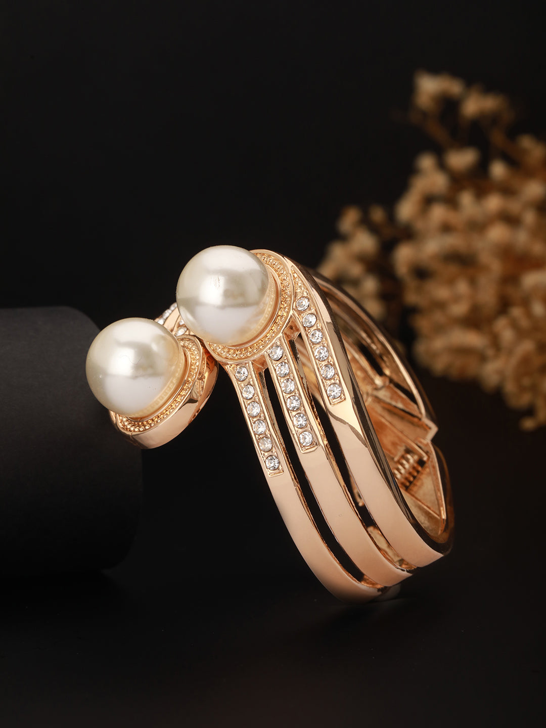 Women Gold-Toned & White Brass Pearls Gold-Plated Cuff Bracelet - Jazzandsizzle