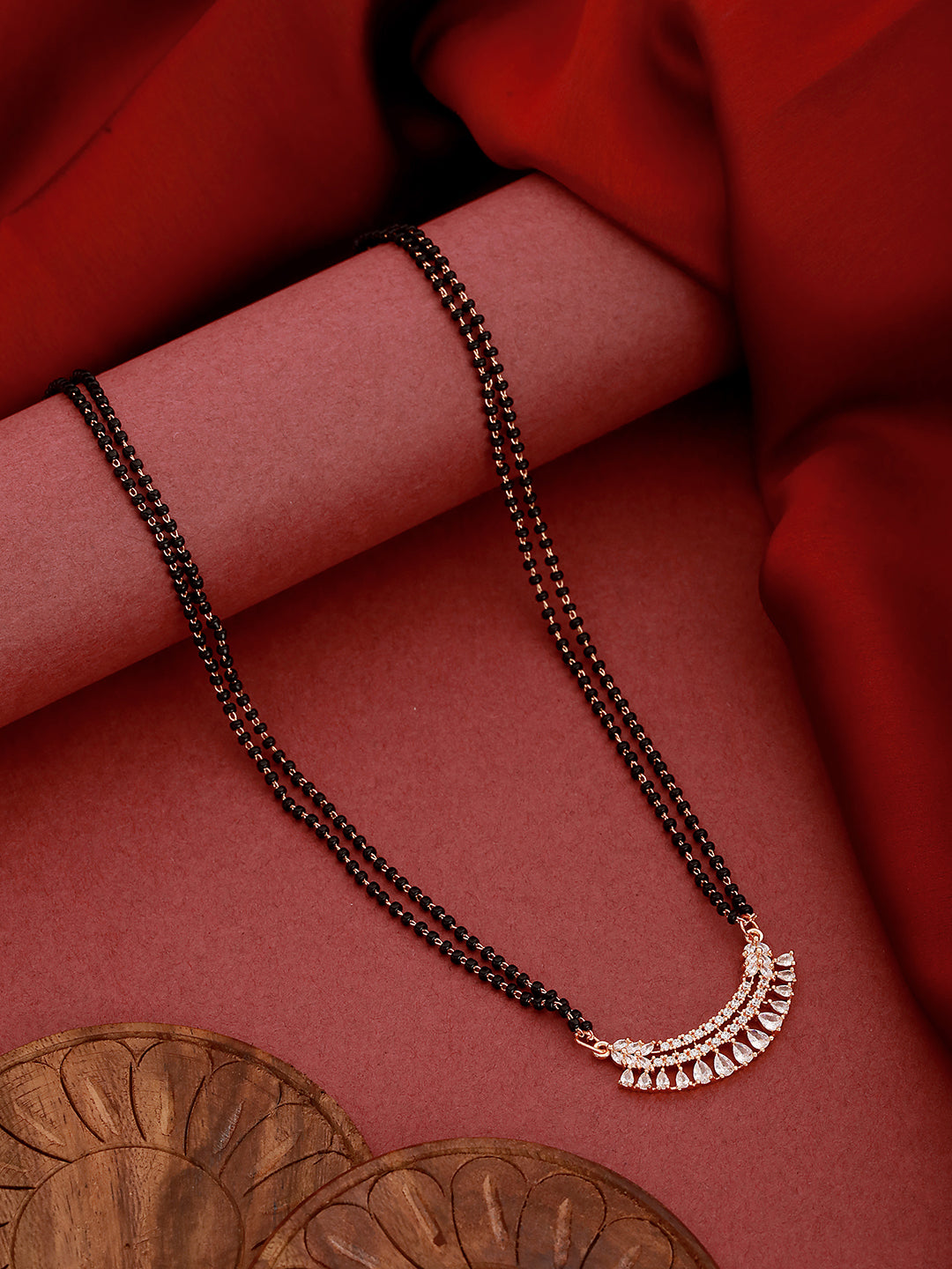 Rose Gold-Plated Ad-Studded & Beaded Mangal Sutra