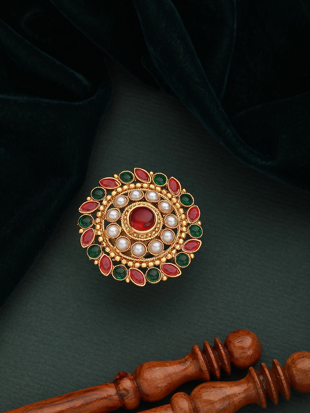 Gold Plated Stone Studded & Beaded Meenakari Adjustable Finger Rings - Jazzandsizzle