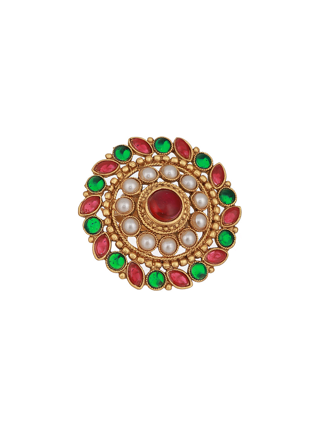 Gold Plated Stone Studded & Beaded Meenakari Adjustable Finger Rings - Jazzandsizzle