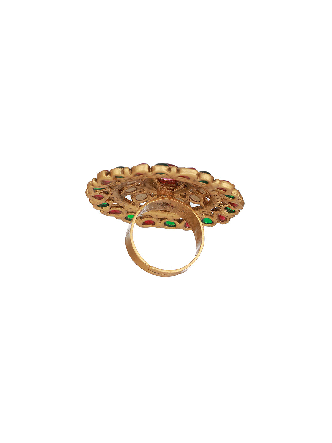 Gold Plated Stone Studded & Beaded Meenakari Adjustable Finger Rings - Jazzandsizzle