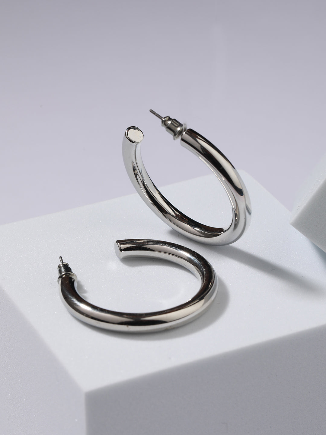 Silver-Plated Contemporary Half Hoop Earrings - Jazzandsizzle