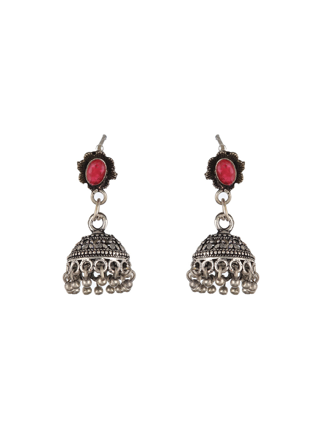 Jazz and Sizzle Oxidized Silver-Plated Red Stone-Studded Jewelry Set - Jazzandsizzle