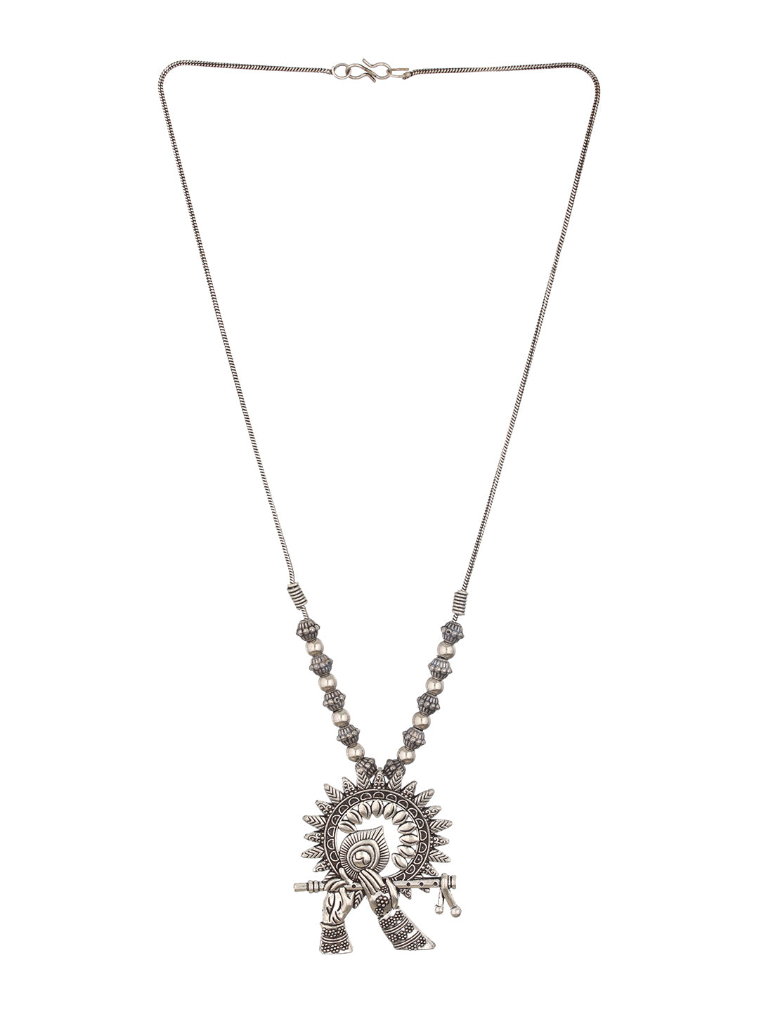 Silver-Plated Alloy Oxidised Krishna Flute Necklace - Jazzandsizzle