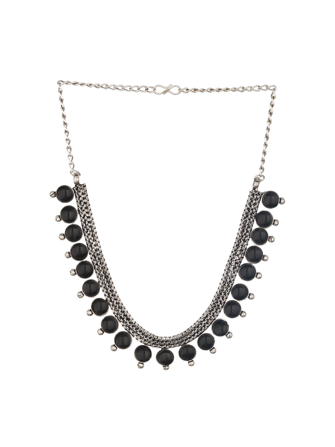 Silver Plated Black Stone Studded Oxidised Necklace - Jazzandsizzle