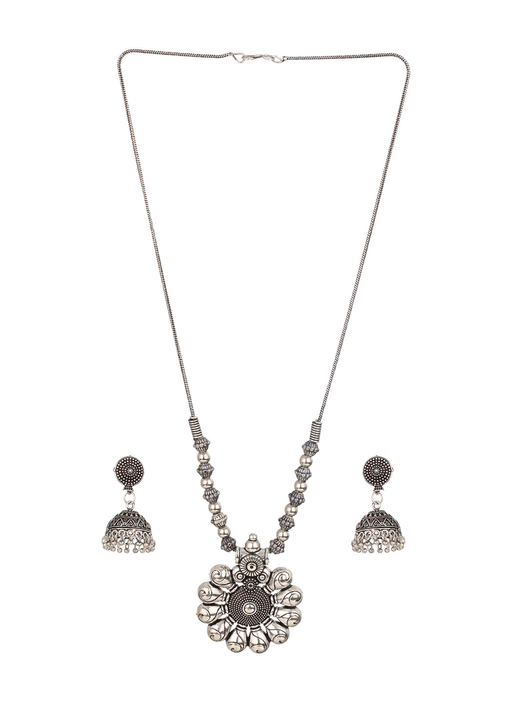 Silver-Plated Circular Shaped Oxidized Jewellery Set - Jazzandsizzle
